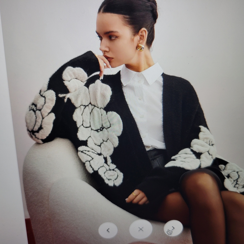 Elegant Black and White Floral Women's Sweater